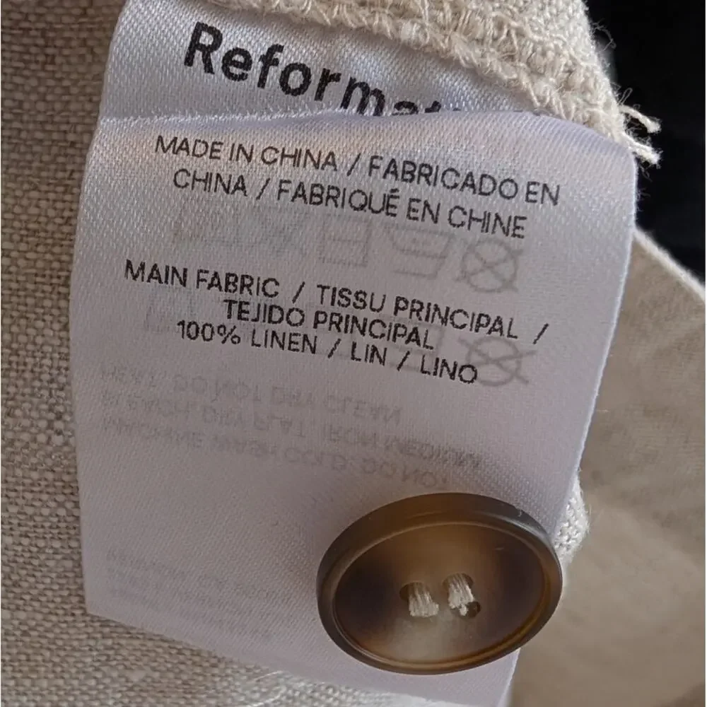 Reformation Freddie High-Rise Straight-Leg Natural 100% Linen Pants, size 2